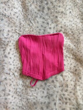 SHEIN Hot Pink Ribbed Strapless Crop Top